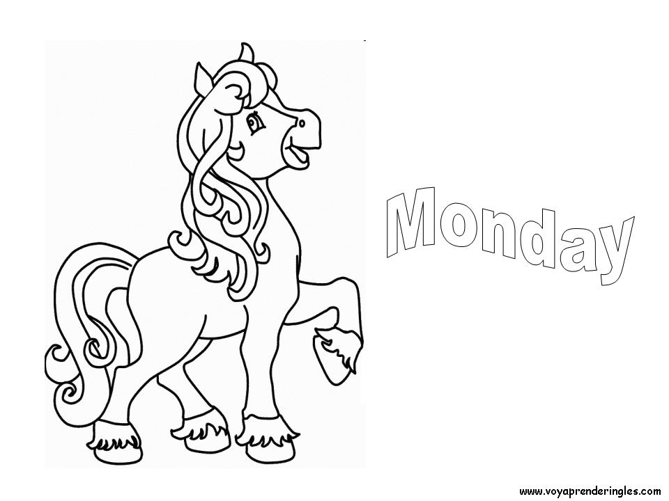 Monday - Dibujos días de la Semana para Colorear en Inglés