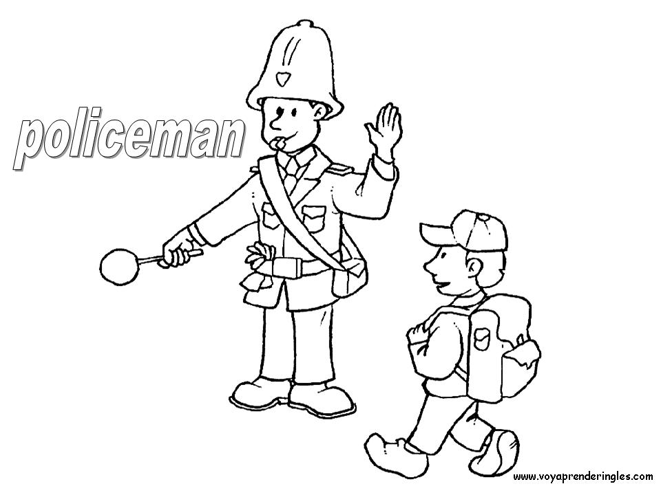 Policeman - Dibujos Profesiones para Colorear en Inglés