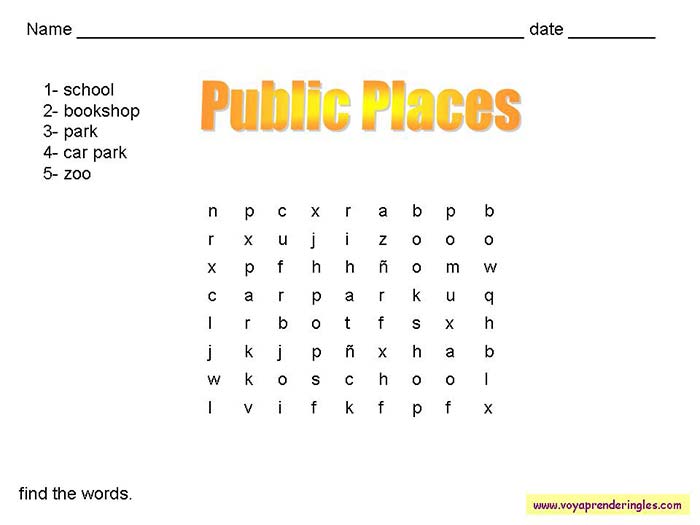 Public Places 03 - Fichas Infantiles en Inglés la Ciudad
