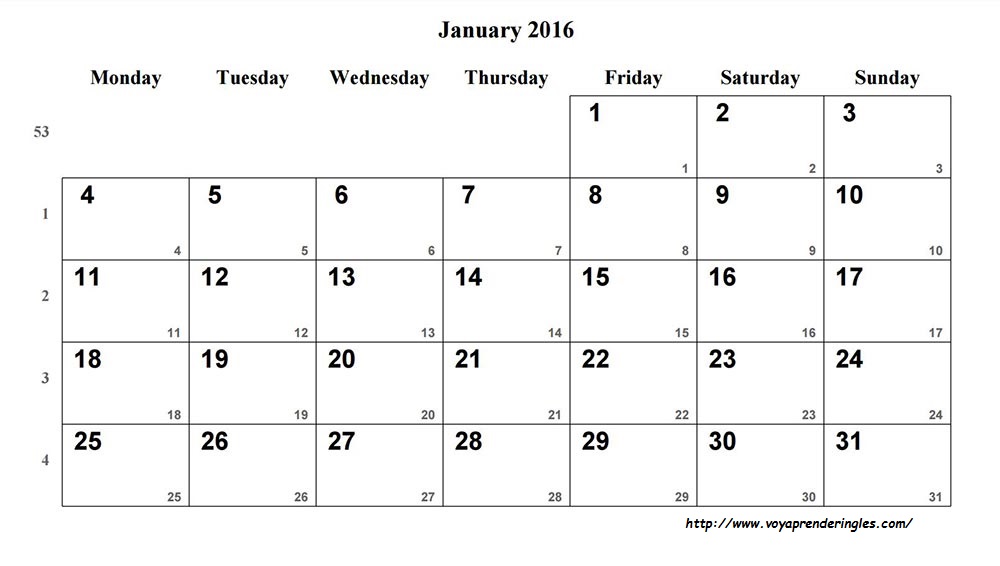 January 2016 - Printable Calendar