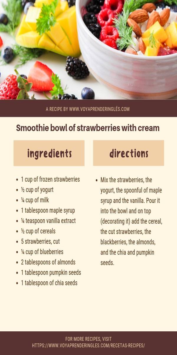 Smoothie bowl of strawberries with cream - Voy Aprender Inglés