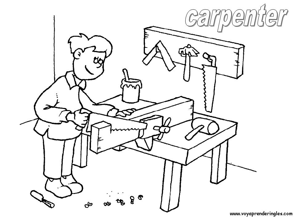 Carpenter - Dibujos Profesiones para Colorear en Inglés