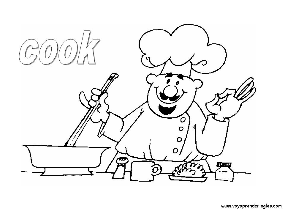 Cook - Dibujos Profesiones para Colorear en Inglés