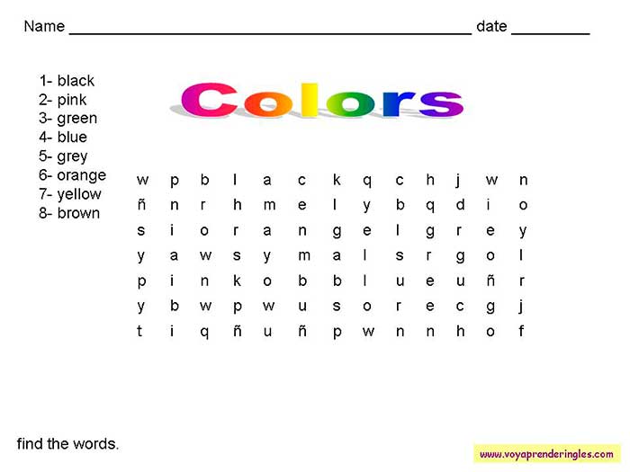 Láminas para Colorear en Inglés Colores