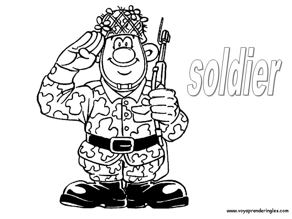 Soldier - Dibujos Profesiones para Colorear en Inglés