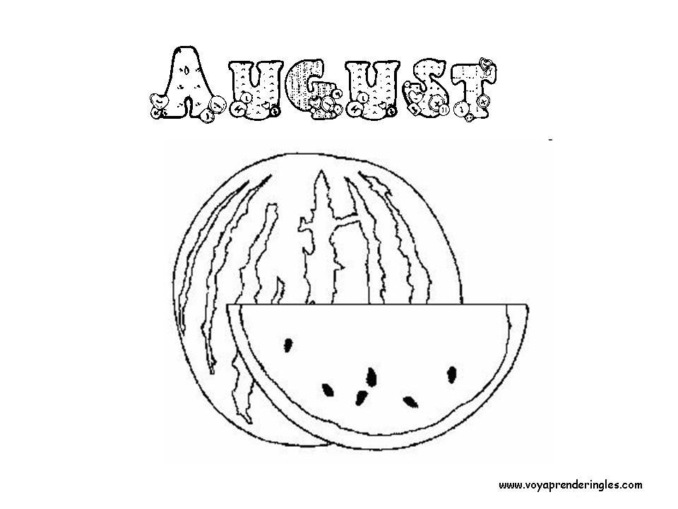 August - Dibujos Meses del año para Colorear en Inglés - Voy Aprender Inglés