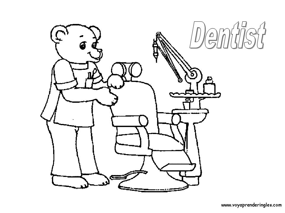 Dentist - Dibujos Profesiones para Colorear en Inglés