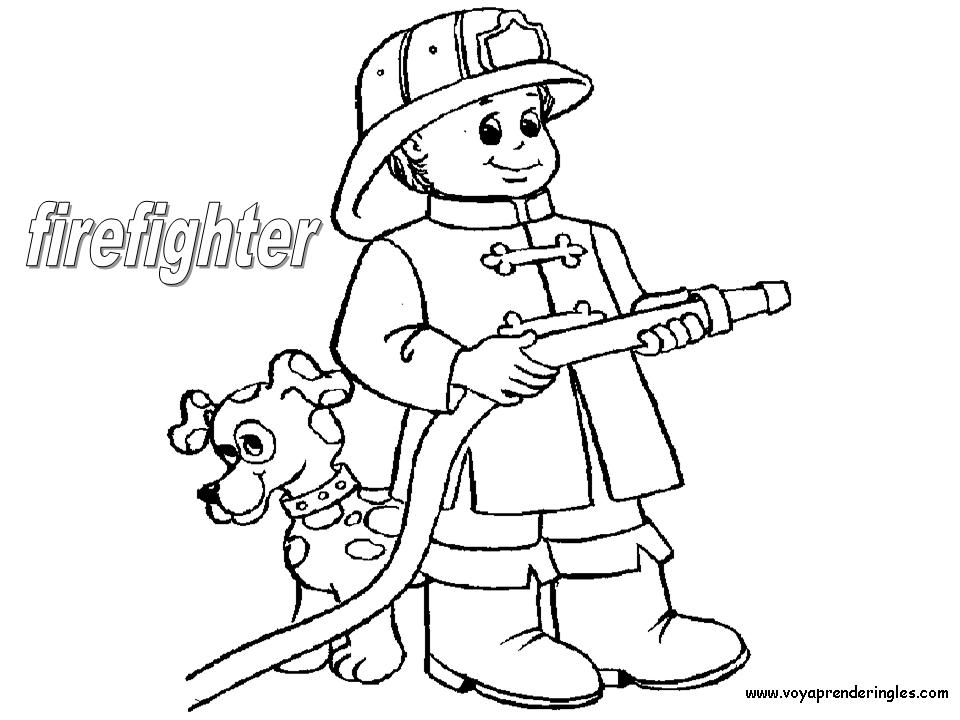 firefighter - Dibujos Profesiones para Colorear en Inglés