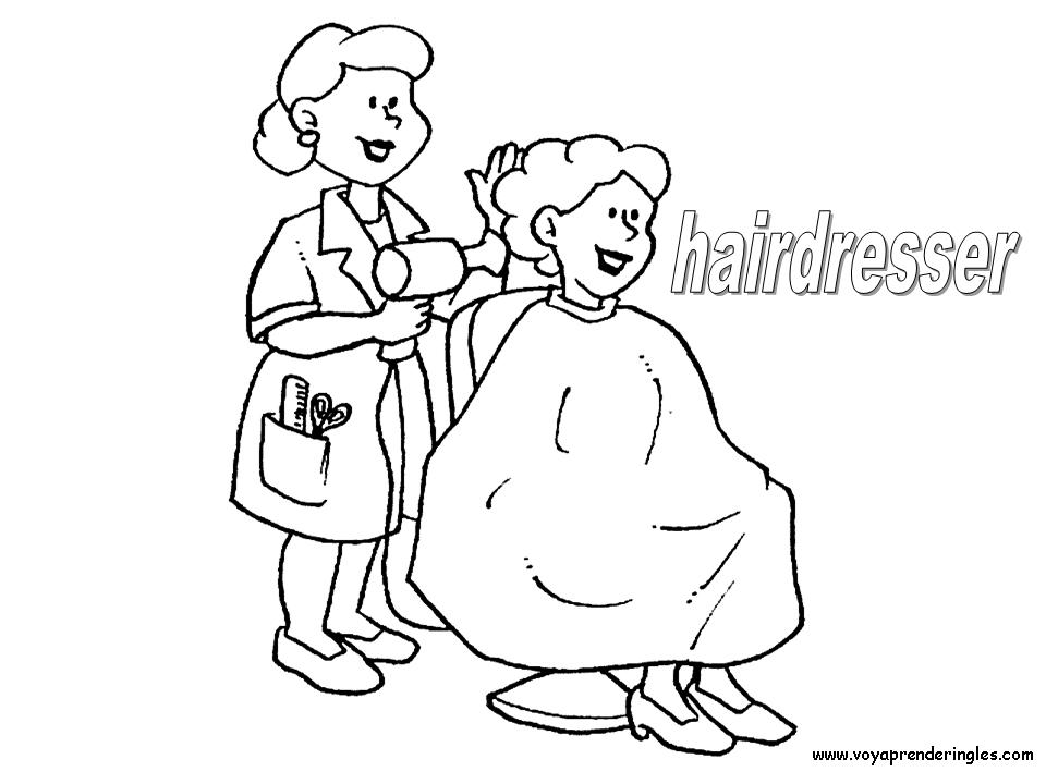 Hairdresser - Dibujos Profesiones para Colorear en Inglés