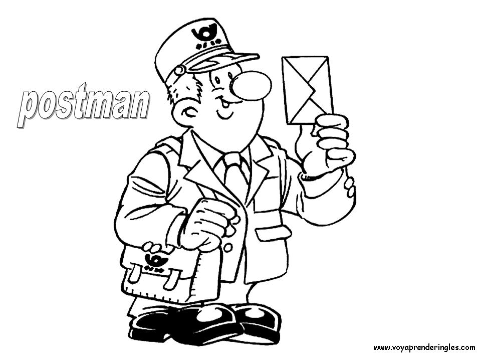 Postman - Dibujos Profesiones para Colorear en Inglés