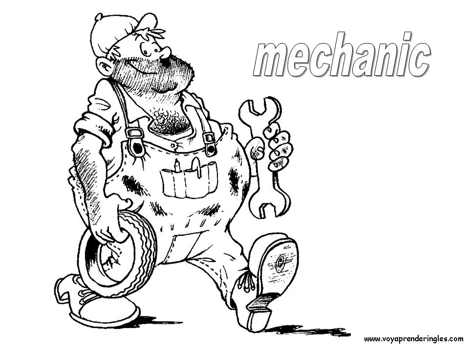 Mechanic - Dibujos Profesiones para Colorear en Inglés
