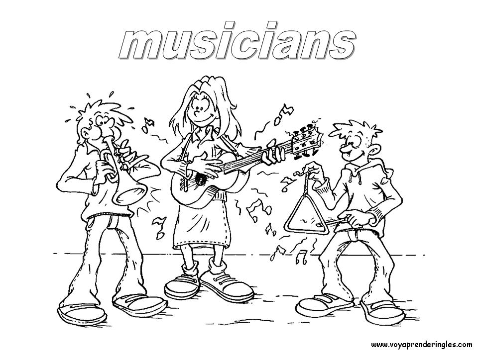 Musicians - Dibujos Profesiones para Colorear en Inglés