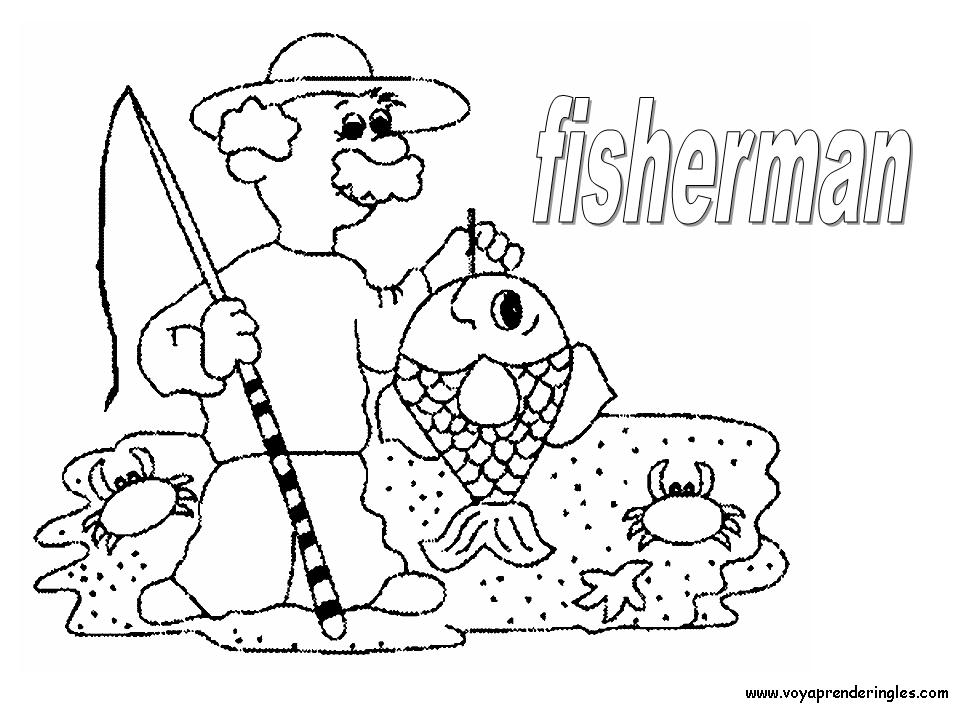 Fisherman - Dibujos Profesiones para Colorear en Inglés
