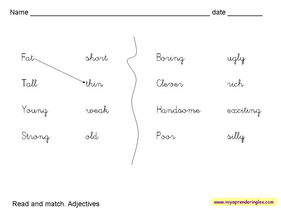 Worksheets Adjectives 01 - Fichas Infantiles en Inglés Adjetivos