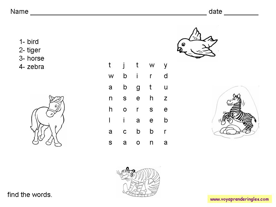 Worksheets Animals 01 - Fichas en Inglés los Animales
