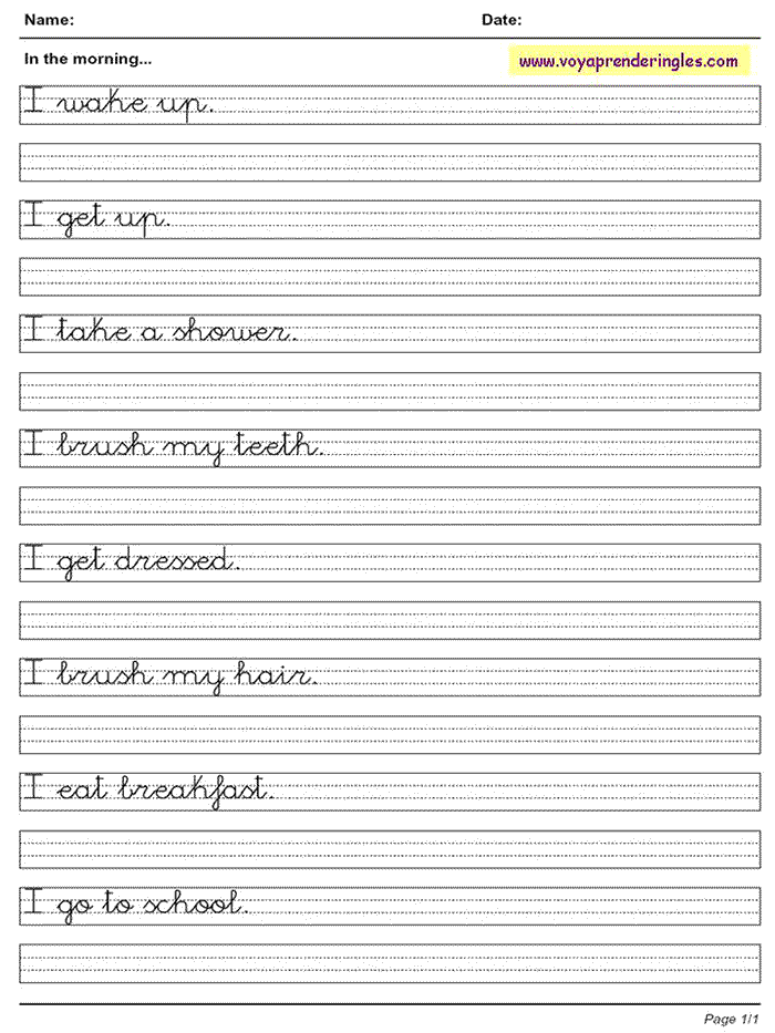 Worksheets Calligraphy 01 - Fichas Caligrafía en Inglés