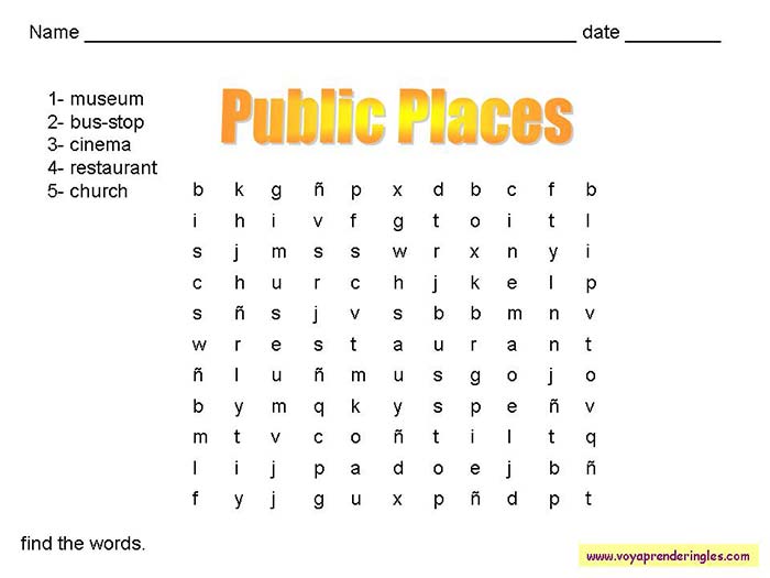 Public Places 01 - Fichas Infantiles en Inglés la Ciudad
