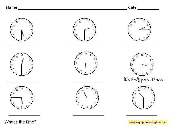 Worksheets The Clock 01 - Fichas Infantiles en Inglés el Reloj