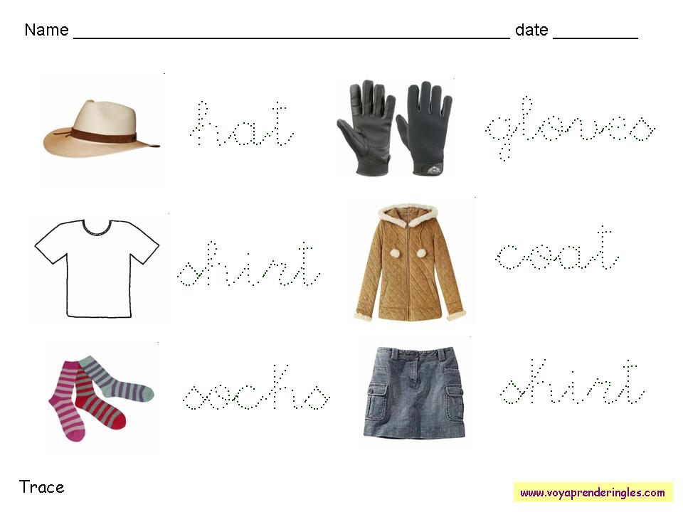 Worksheets Clothes 01 Fichas en - Voy Aprender Inglés