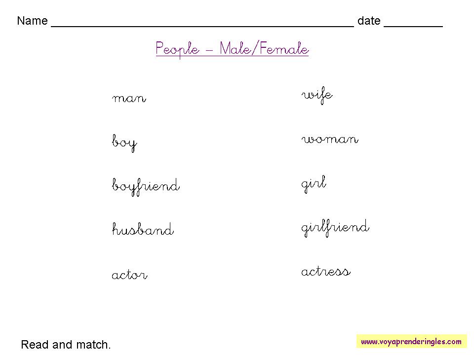 Worksheets Male/Female 01