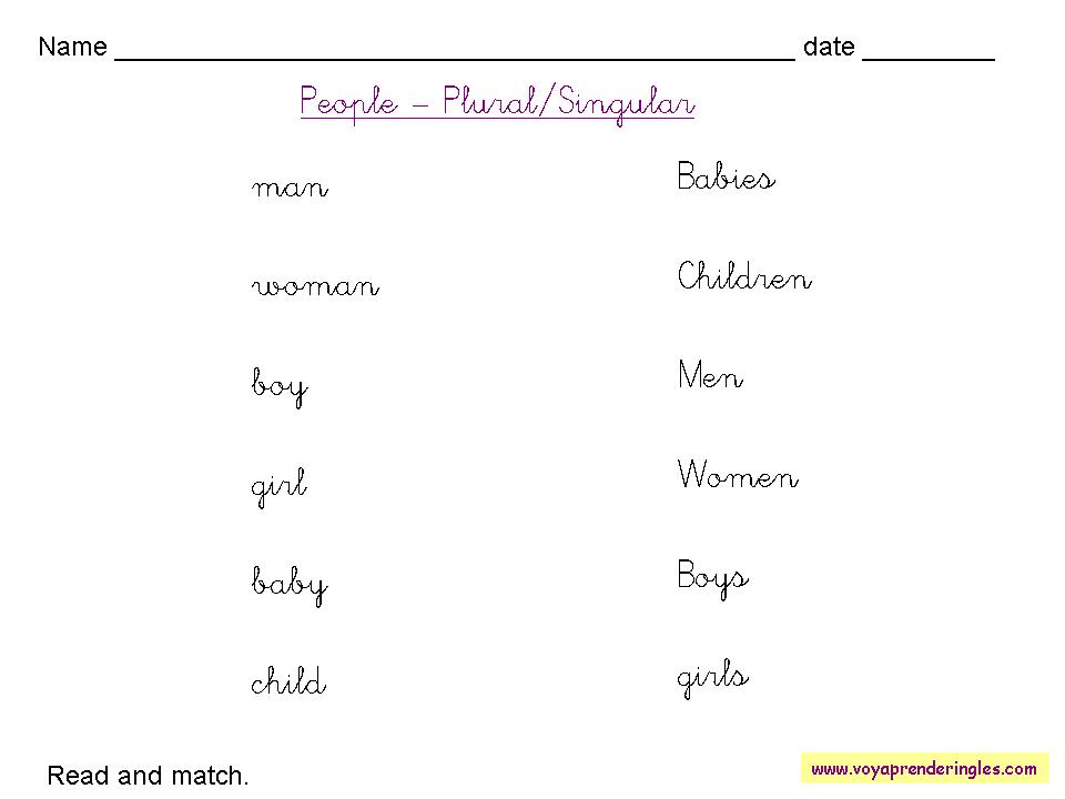 Fichas Infantiles en Inglés Plural/Singular 01