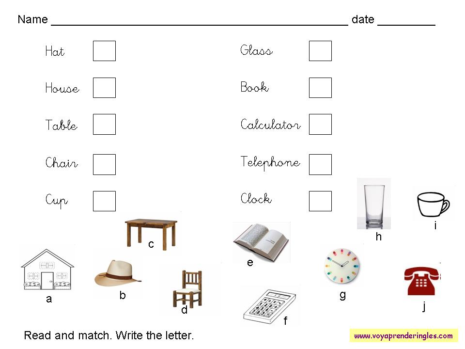 Worksheets Vocabulary 01 - Fichas en Inglés Vocabulario