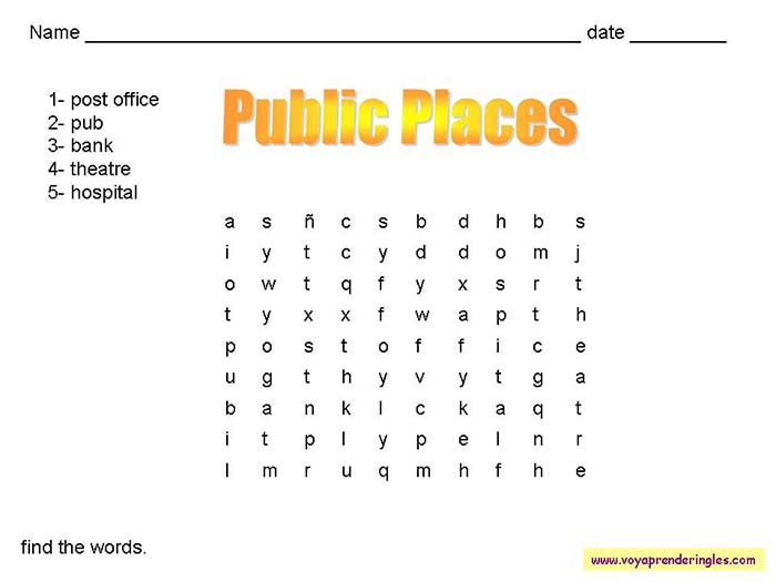 Public Places 02 - Fichas Infantiles en Inglés la Ciudad