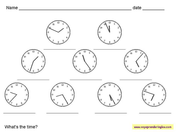 Worksheets The Clock 02 - Fichas Infantiles en Inglés el Reloj