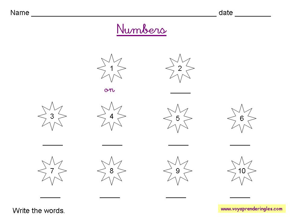 Worksheets Numbers 02 - Fichas en Inglés los Números