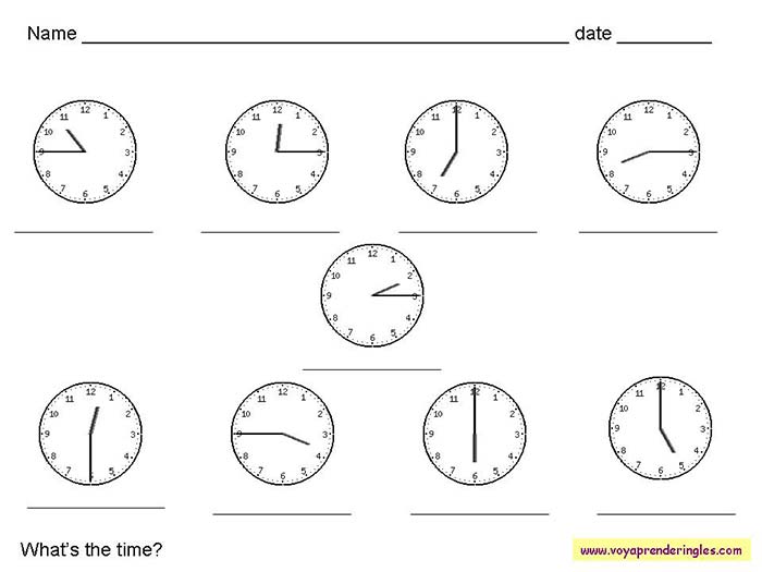 Worksheets The Clock 03 - Fichas Infantiles en Inglés el Reloj