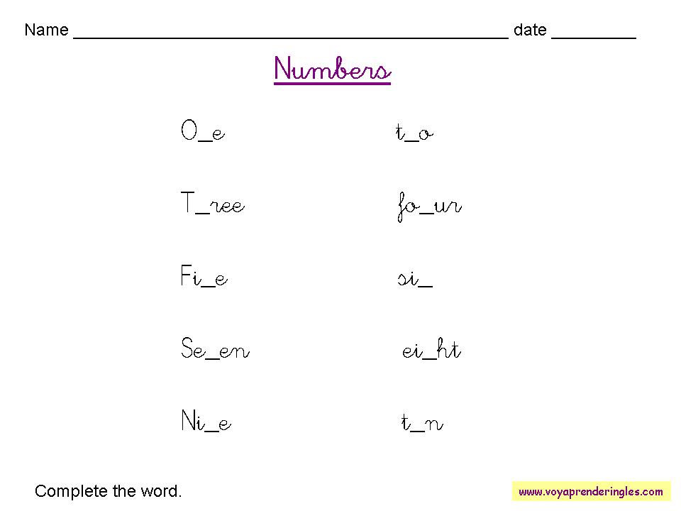 Worksheets Numbers 03 - Fichas en Inglés los Números