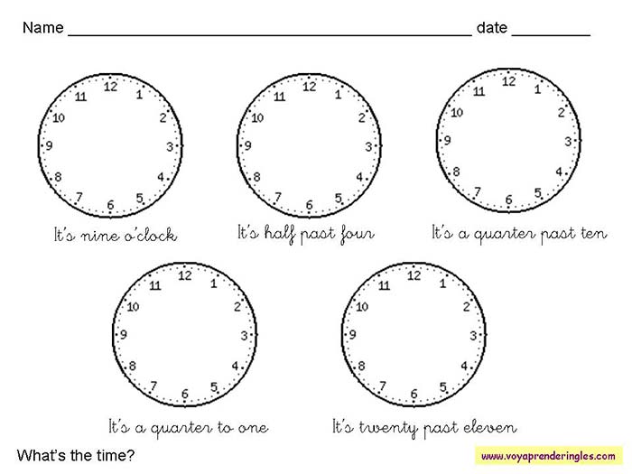 Worksheets The Clock 05 - Fichas Infantiles en Inglés el Reloj
