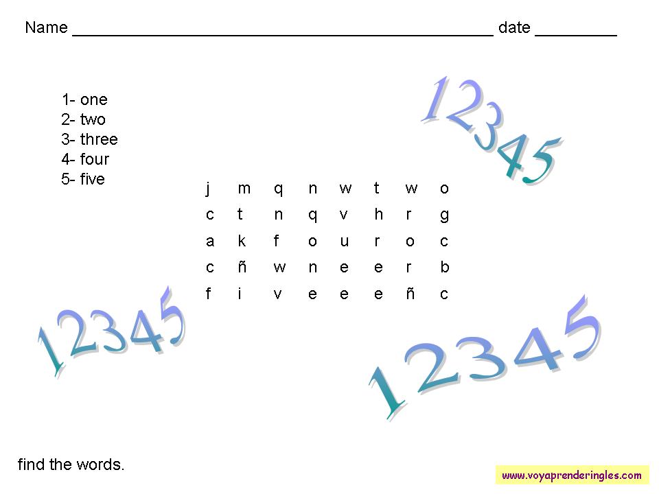 Worksheets Numbers 05 - Fichas en Inglés los Números