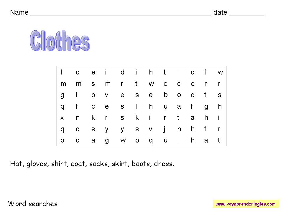 Worksheets Wordsearches 05 - Sopas de Letras en Inglés