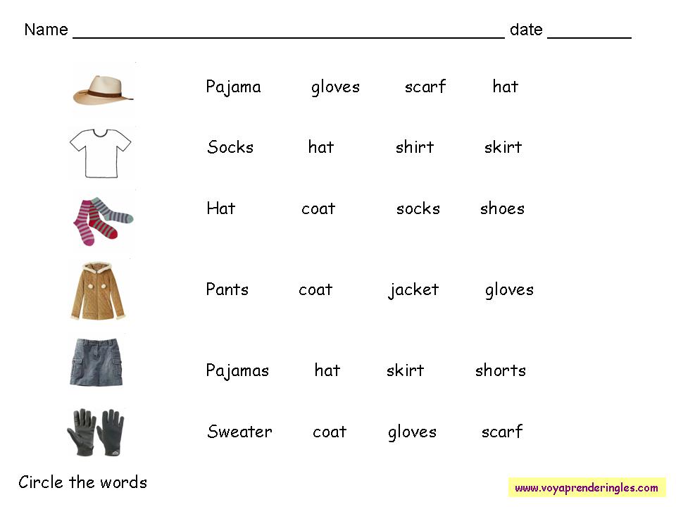 Worksheets Clothes - Fichas Alfabeto en - Voy Aprender Inglés