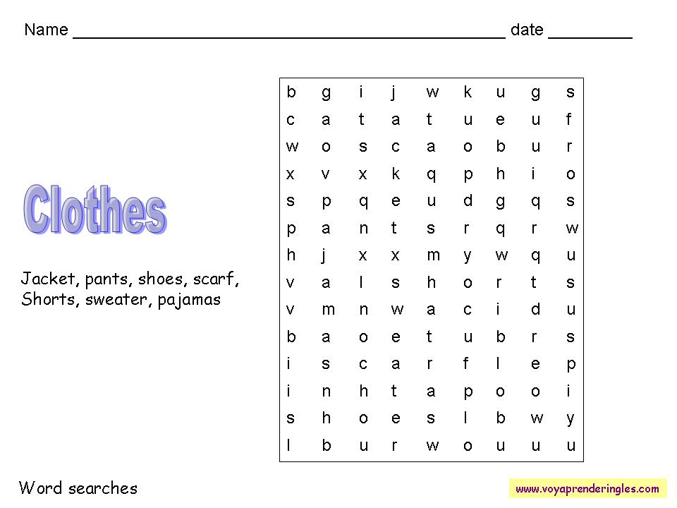 Worksheets Wordsearches 06 - Sopas de Letras en Inglés