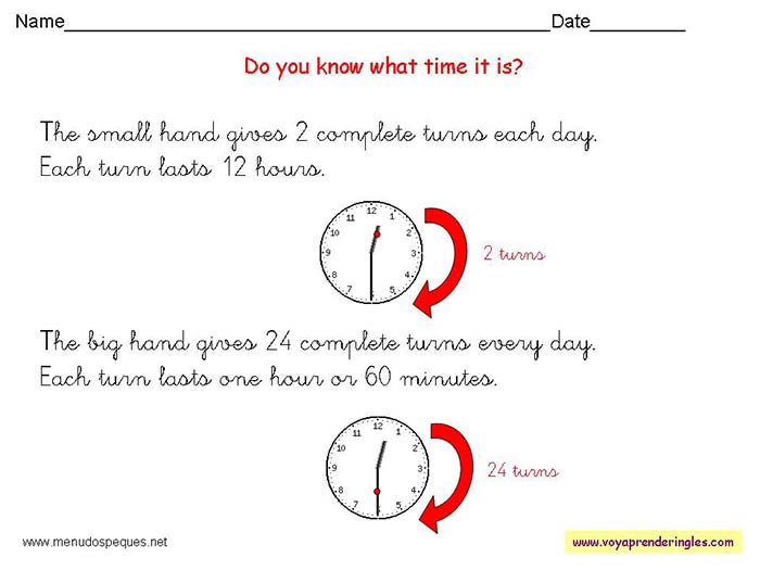 Worksheets The Clock 07 - Fichas Infantiles en Inglés el Reloj