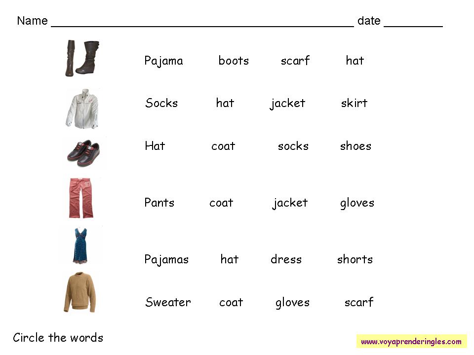 Worksheets Clothes 07 - Fichas Alfabeto Inglés - Voy Inglés