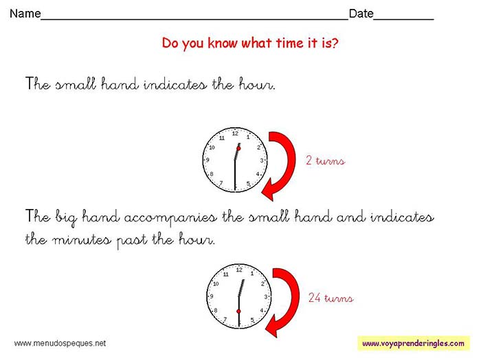 Worksheets The Clock 08 - Fichas Infantiles en Inglés el Reloj