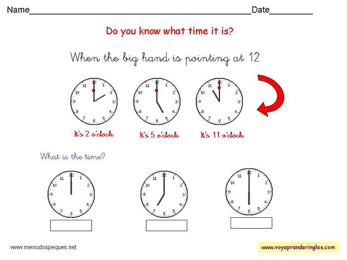 Worksheets The Clock 09 - Fichas Infantiles en Inglés el Reloj