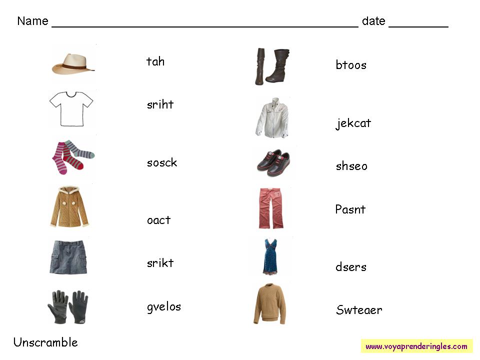 Worksheets Clothes 10 - Fichas en Inglés Aprender Inglés