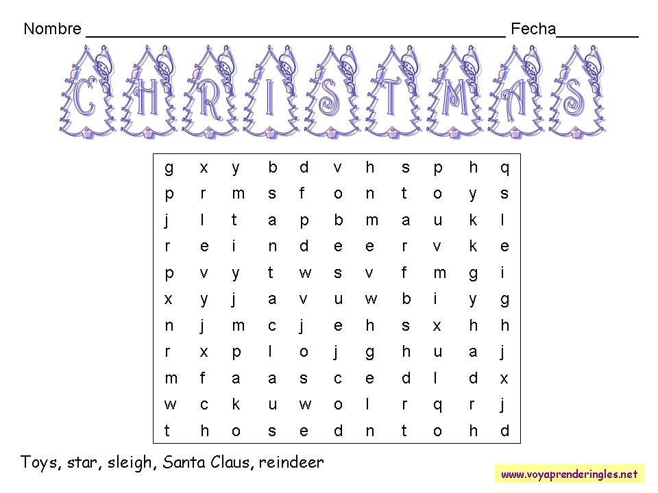 sopas de letras en ingles navidad