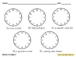 Worksheets The Clock 05 - Fichas Infantiles en Inglés el Reloj