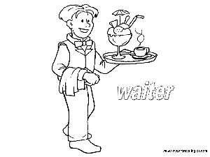Waiter - Dibujos Profesiones para Colorear en Inglés